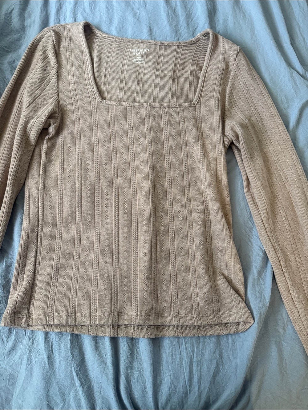 American Eagle Outfitters Long Sleeve Square Neck Top - Taupe